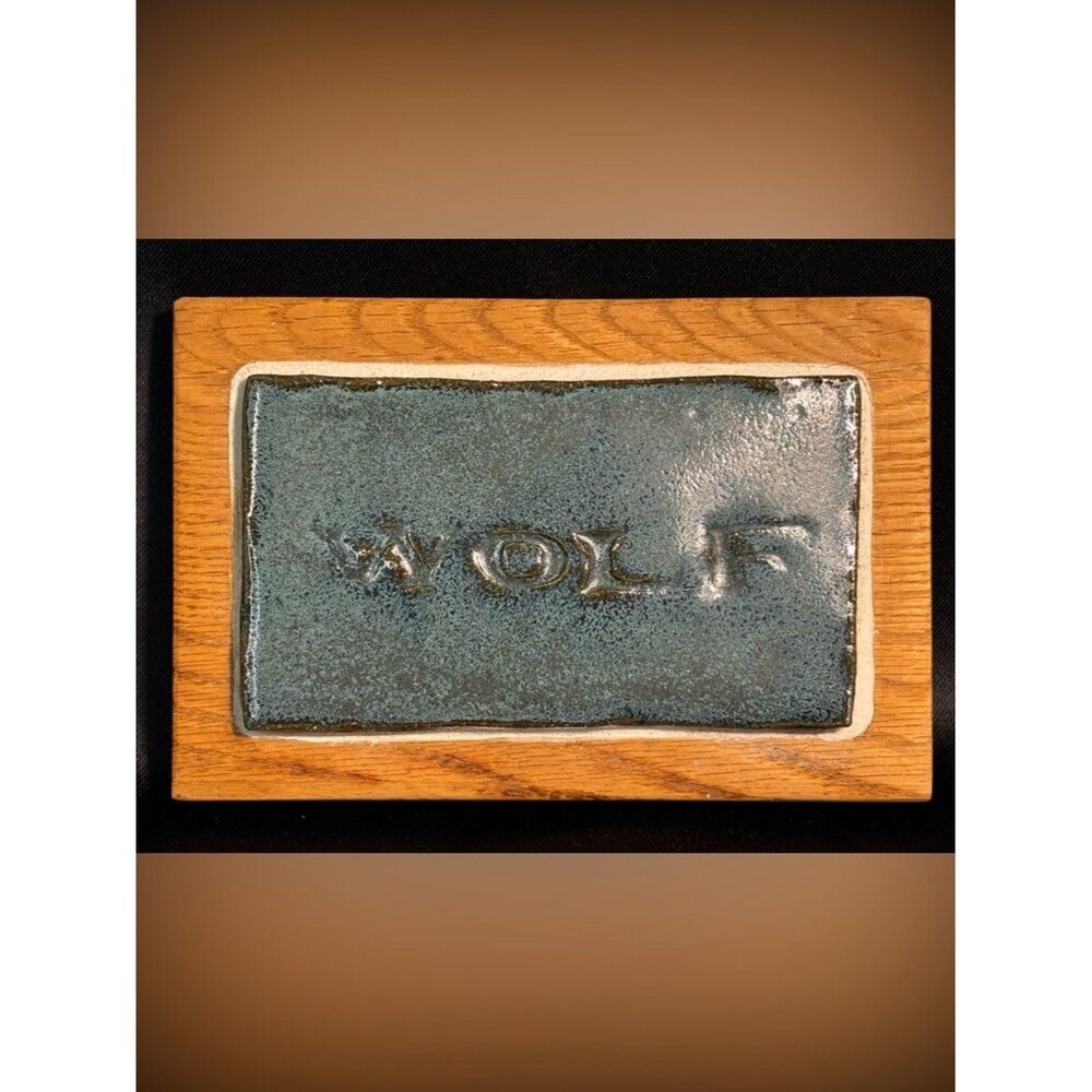 Pottery Wood Wall Hanging “Wolf” Home Decor 8”x5.5” Cabincore Hunting Handmade